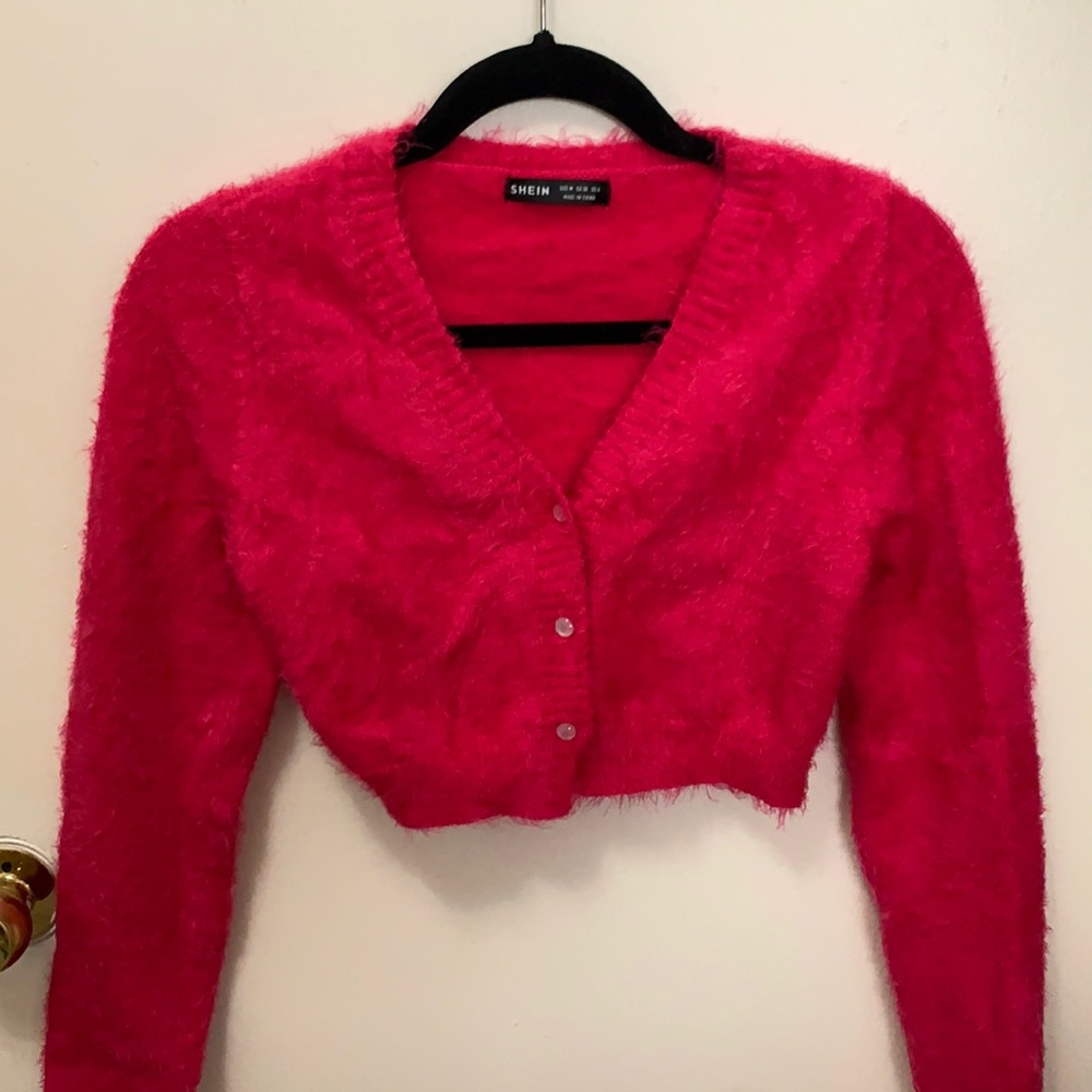 Women’s Hot Pink Cropped Fluffy Sweater